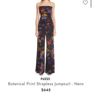Black Floral Strapless Jumpsuit FUZZI Jean Paul floral botanical designer spring